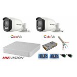 Sistem supraveghere Hikvision 2 camere 2MP Ultra HD Color VU full time ( color noaptea ) DVR 4 canale, Hikvision