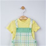 Set salopeta cu tricou in carouri pentru bebelusi, tongs baby (culoare: galben, marime: 9-12 luni)