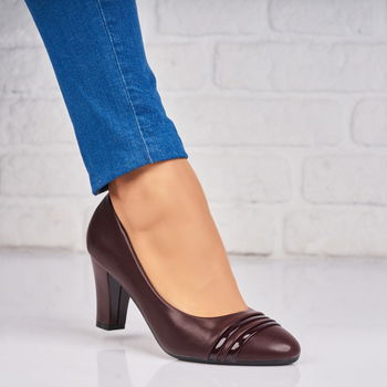 Pantofi dama cu toc Bordo din Piele Ecologica Kavanna A4360, Hongquan