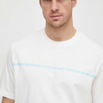Armani Exchange tricou din bumbac barbati, culoarea bej, cu imprimeu, Armani Exchange