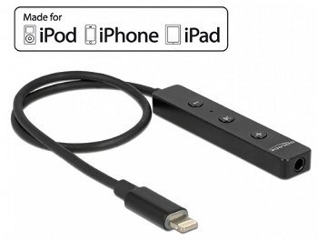 Adaptor audio iPhone 7 Lightning MFI la jack stereo 3.5mm T-M cu remote control, Delock 65834