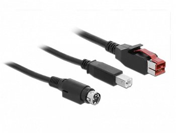 Cablu PoweredUSB 24V la USB-B + Hosiden Mini-DIN 3 pini 3m pentru POS/terminale, Delock 85489, Delock