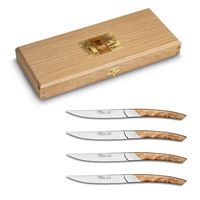 Set cutite friptura Claude Dozorme Le Thiers Art Deco cu maner din lemn ienupar  4 piese  cutie lemn stejar, Claude Dozorme