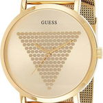 Guess, Ceas rotund cu bratara metalica cu model plasa, Auriu