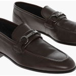 CORNELIANI Textured Leather Loafers With Clamp Brown, CORNELIANI