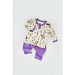 Set bluzita cu maneca lunga si nasturei si pantaloni lungi, 100% bumbac organic, BabyCosy, Mov (Marime: 6-9 luni), BabyCosy