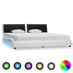 Cadru de pat cu LED vidaXL, alb si negru, 160x200 cm, piele ecologica, 36.07 kg