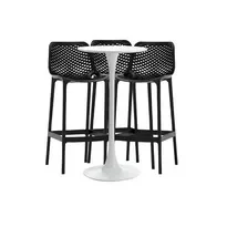 Set masa si scaune de bar, 3 piese, masa alba 60x101cm cu 2 scaune London Air negre 52x44x105cm, Raki