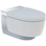Set vas WC suspendat Geberit AquaClean Mera Comfort crom capac inchidere lenta si functie bideu electric, Geberit