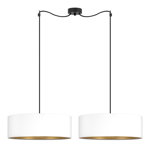 Pendul glamour cu 2 lumini, Sotto Luce Akai, material textil alb/auriu, cablu textil negru de 1,5 m, 2 x E27 diam. 45 cm