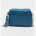 Pierre Cardin, Geanta crossbody de piele cu canaf, Albastru