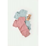 Set 2 body-uri bebe unisex, bumbac organic si modal, verde menta/roz, Baby Cosy, marime 9-12 luni