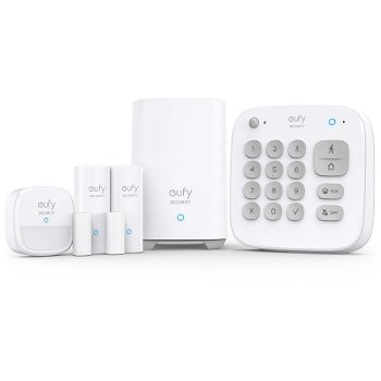 Set alarma smart wireless eufy senzor miscare, 2 senzori intrare, tastatura, Alb