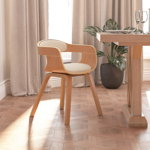 Set scaun de bucatarie vidaXL, crem, piele ecologica si lemn curbat, 49 X 51 X 70 cm, 5.44 kg