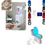 Dozator automat cu senzor pentru pasta de dinti + Suport periute + Lampa Led WC cu senzor, Iris Boutique