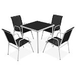 Set mobilier de exterior 5 piese, masa si scaune, vidaXL, Cadru de otel si blat de sticla, Negru, 80 x 80 x 72 cm