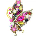 Brosa Fluture auriu cu cristale roz, 7x6 cm, BR1100.05