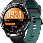 Ceas Smartwatch TKY-QS80 cu functie de monitorizare ritm cardiac, Tensiune arteriala, Nivel oxigen, Pedometru, Distanta parcursa, Calorii arse, Notificari Apel/ SMS, Negru-Verde