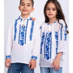 Set bluze traditionale cu broderie inflorata albastra pentru fete si baieti