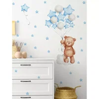 Sticker Perete Autocolant Ursulet Baloane si Stele Albastre 90x30cm, Inovius