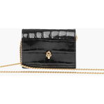 Alexander McQueen Crocodile Effect Leather Card Holder With Golden Chain Black, Alexander McQueen