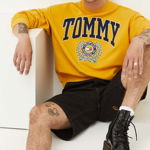 Tommy Jeans hanorac de bumbac barbati, culoarea galben, cu imprimeu, Tommy Jeans