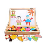 Puzzle Karemi din lemn, tabla cu 2 fete, magnetica si table pentru creta, cu figurine, Karemi