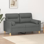 vidaXL Canapea cu 2 locuri cu pernuțe, gri închis, 120 cm, textil, vidaXL