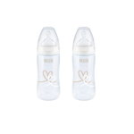 Set 2 biberone, Nuk First Choice+, cu senzor de temperatură, Love, alb, 0-6 luni, 300 ml,