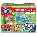 Set 4 Puzzle Orchard Toys Animale Piese Animals Four In A Box, 4 6 8 Si 12, Orchard Toys