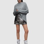 AllSaints fusta de piele AISHA culoarea argintiu, mini, drept, AllSaints