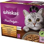 WHISKAS Pure Delight, Pasăre, plic hrană umedă pisici, (în aspic), multipack, 85g x 12, Whiskas