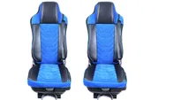Set huse scaune camion compatibile VOLVO FH3 2002-2013 euro 5, piele ecologica cu catifea, negru cu albastru