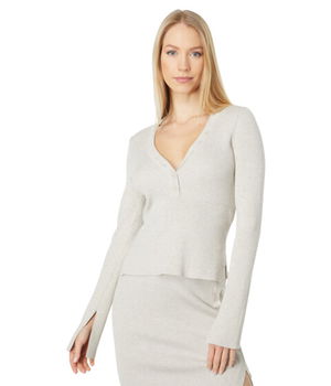 Imbracaminte Femei Monrow Rib Long Sleeve Henley Sweater Ash, Monrow