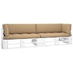 Set canapea din paleti cu 2 locuri vidaXL, cu perne, alb, 110 x 65 x 55 cm, lemn pin tratat, 19.26 kg