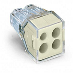 PUSH WIRE® connector for junction boxes; for solid and stranded conductors; max. 2.5 mm²; 4-conductor; transparent housing; light gray cover; Surrounding air temperature: max 60°C; 2,50 mm², Wago