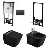 Set vas wc cu bideu negru suspendat