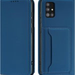 Hurtel Magnet Card Case etui do Samsung Galaxy A12 5G pokrowiec portfel na karty kartę podstawka niebieski, Hurtel