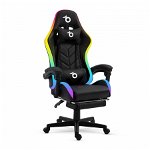 Scaun gaming cu cotiera si perna, cu RGB, negru