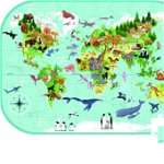 Puzzle cu 76 de piese - Harta lumii cu animale, edituradiana.ro
