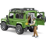 Masina de Teren Bruder Land Rover Defender cu Figurina Padurar, Caine si Cusca de Transport, Bruder