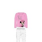 Pijama ML, bumbac, cu imprimeu, Minnie Mouse, roz cu pantalon gri, Disney
