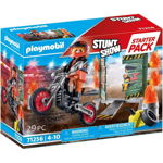 Jucarie 71256 Stunt Show Starter Pack Stunt Show Motorbike with Wall of Fire Construction Toy, PLAYMOBIL
