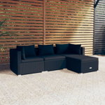 Set mobilier de gradina cu perne vidaXL, 70 x 70 x 60,5 cm, negru, poliratan, 4 piese, 28.45 kg