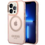 Husa Profesionala pentru iPhone 14 Pro Max Transparenta Aurie MagSafe, Guess