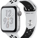Smartwatch Apple Watch 4 Nike Plus, 40mm, LTPO OLED Retina Display, GPS, Bluetooth, Wi-Fi, Bratara Sport Platinum/Negru, Carcasa aluminiu, Rezistent la apa si praf (Silver)