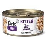 Brit Care Fillets Kitten, Ton, Conservă hrană umedă conținut redus cereale pisici junior, (în suc propriu), 70g, Brit Care
