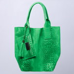 Geanta shopper din piele intoarsa naturala, verde smarald, Shopika