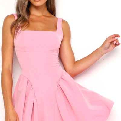 Rochie scurta babydoll MARA, cu spatele gol si funda, ROZ, Marime S/M/L, FashionForYou