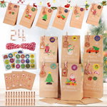 Calendar de advent DazSpirit, 24 de pungi cadou cu autocolante, hartie/lemn/textil, multicolor, 23 x 12 x 7,5 cm